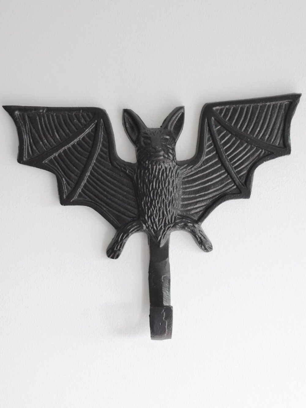 Black Cast Iron Metal Vampire Bat Wall Hook Spooky Gothic Halloween Decor